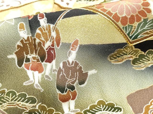 平和屋着物■豪華黒留袖 駒刺繍 地紙人物風景文 暈し染め 金銀彩 正絹 逸品 DABF4641qa
