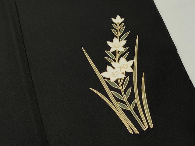 平和屋着物■豪華黒留袖 駒刺繍 地紙人物風景文 暈し染め 金銀彩 正絹 逸品 DABF4641qa