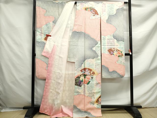 平和屋着物■豪華振袖 絞り 重ね地紙花文 暈し染め 金彩 正絹 逸品 DABF4647qa
