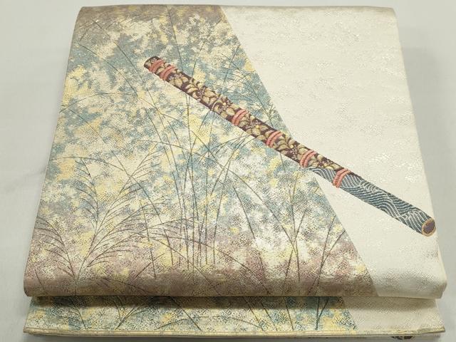 平和屋着物◎六通柄袋帯 横笛 金糸 引箔 正絹 逸品 DABF4690qa