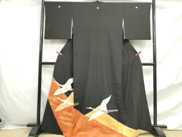 平和屋着物■豪華黒留袖 駒刺繍 群鶴文 金彩 正絹 逸品 DABF4708qa