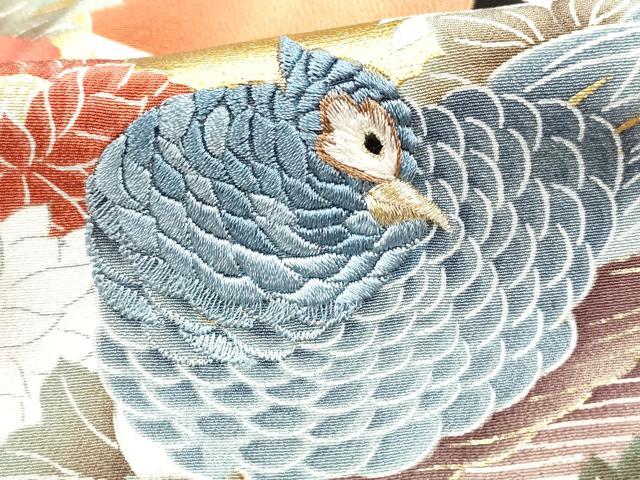 平和屋着物■豪華黒留袖 刺繍 扇面花鳥文 金銀彩 正絹 逸品 DABF4720qa