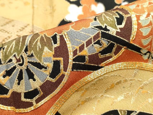 平和屋着物■豪華黒留袖 駒刺繍 重ね地紙花車文 金彩 正絹 逸品 DABF4721yqa