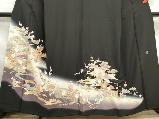 平和屋着物■豪華黒留袖 作家物 駒刺繍 風景花文 暈し染め 金彩 正絹 逸品 DABF4724qa