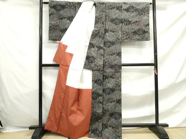 平和屋着物■上質な紬 樹林文 黒地 正絹 逸品 DABF4727qa