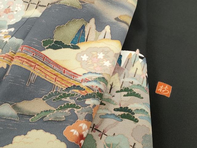 平和屋着物■豪華黒留袖 友禅 作家物 風景文 正絹 逸品 DABF4728qa