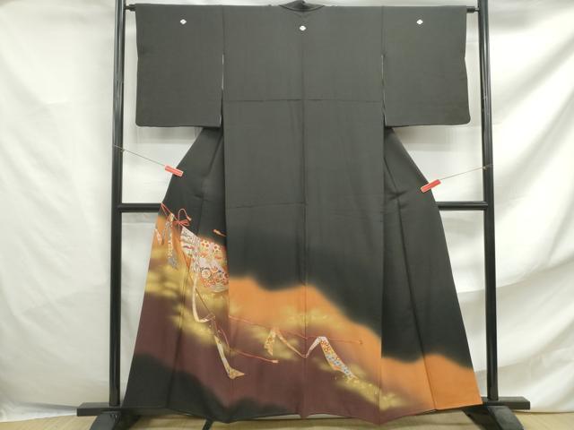 平和屋着物■豪華黒留袖 刺繍 宝尽くし几帳花文 暈し染め 金糸 金彩 正絹 逸品 DABF4738qa
