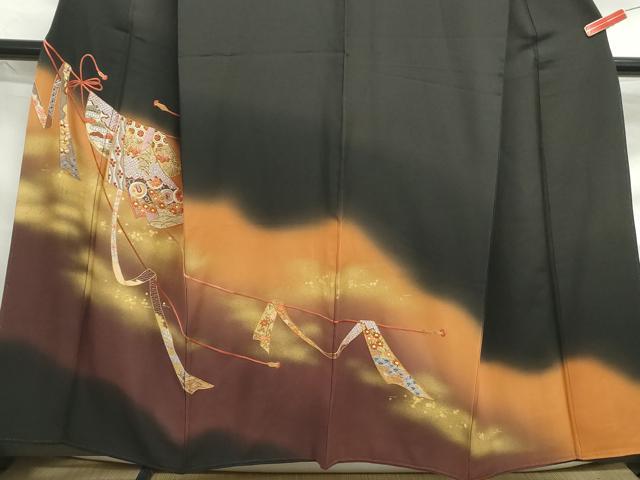 平和屋着物■豪華黒留袖 刺繍 宝尽くし几帳花文 暈し染め 金糸 金彩 正絹 逸品 DABF4738qa