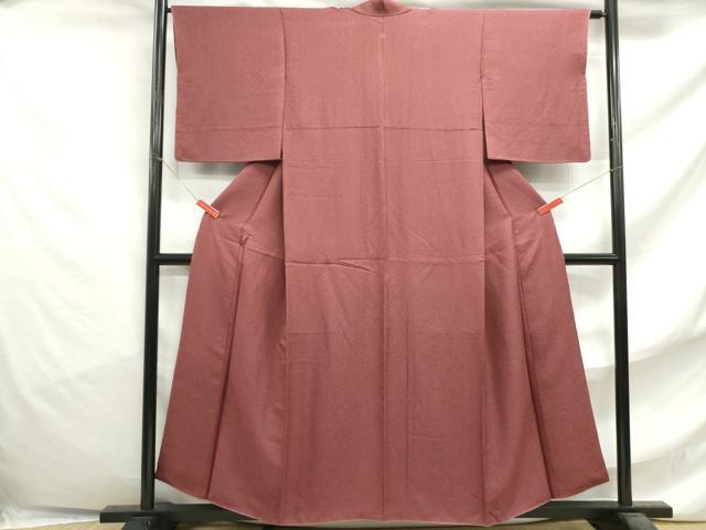平和屋着物■上質な色無地 霞地紋 蘇芳香色 正絹 逸品 DABF4744qa