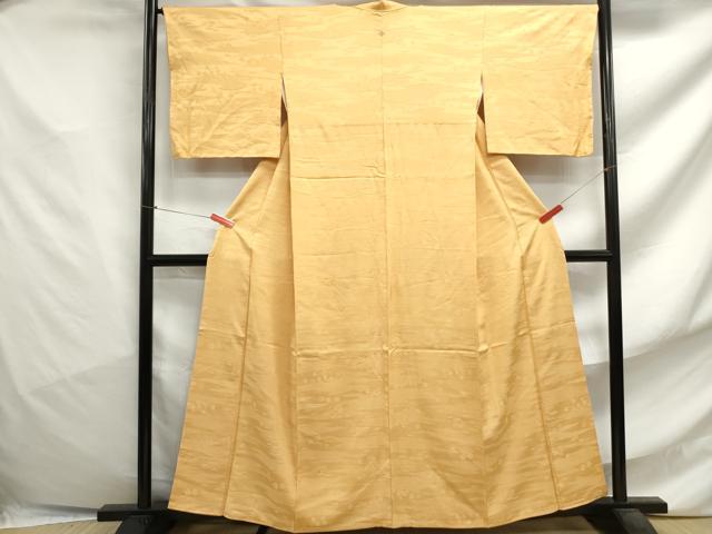 平和屋着物■上質な色無地 笹花地紋 萱草色 正絹 逸品 DABF4754qa