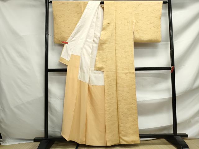 平和屋着物■上質な色無地 立波地紋 花葉色 正絹 逸品 DABF4756qa