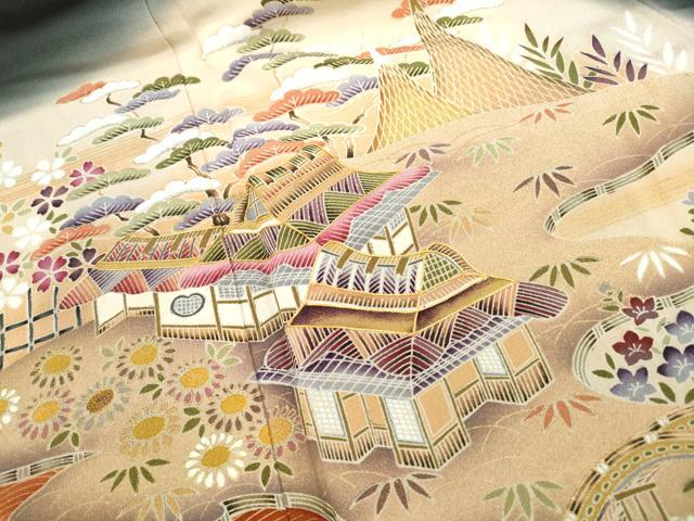 平和屋着物■豪華黒留袖 作家物 駒刺繍 渡橋風景花文 暈し染め 金彩 正絹 逸品 DABF4816qa