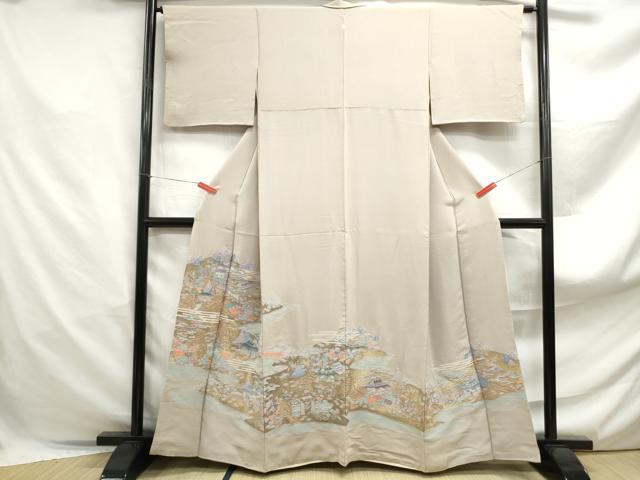 平和屋着物■豪華色留袖 寿光織 風景花文 暈し染め 金糸 正絹 逸品 DABF4881qa
