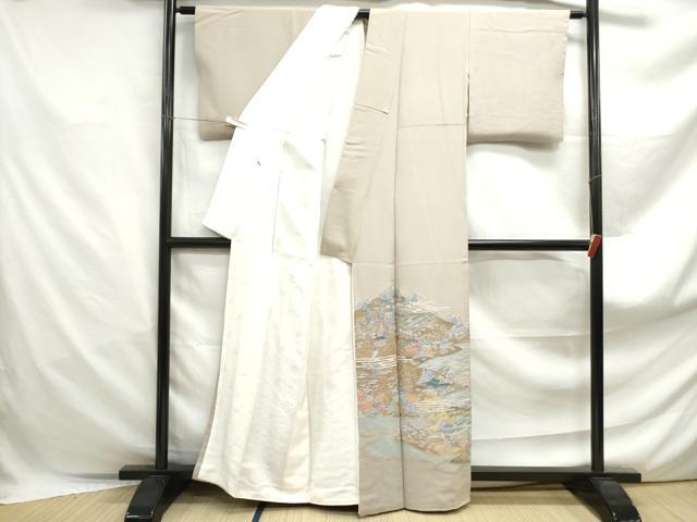 平和屋着物■豪華色留袖 寿光織 風景花文 暈し染め 金糸 正絹 逸品 DABF4881qa
