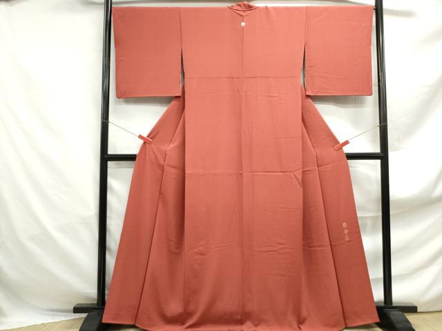 平和屋着物■上質な色無地 銀朱色 正絹 逸品 DABF4901qa