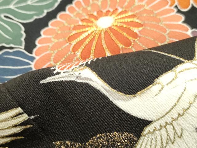 平和屋着物■豪華黒留袖 駒刺繍 飛鶴花文 金彩 正絹 逸品 DABF4908qa