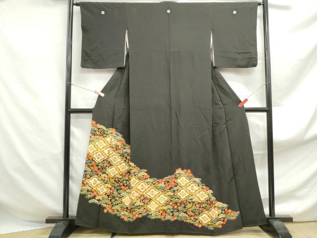 平和屋着物■豪華黒留袖 駒刺繍 松皮菱花鳥文 金彩 正絹 逸品 DABF4921qa