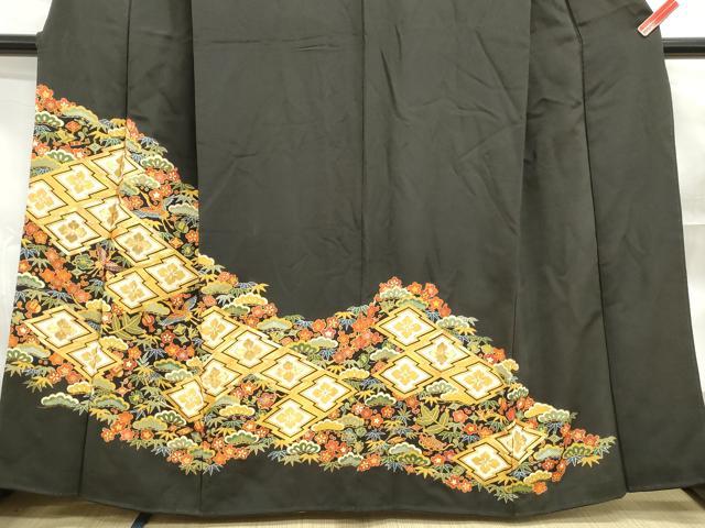 平和屋着物■豪華黒留袖 駒刺繍 松皮菱花鳥文 金彩 正絹 逸品 DABF4921qa