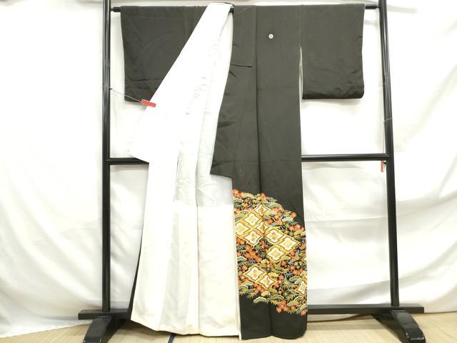 平和屋着物■豪華黒留袖 駒刺繍 松皮菱花鳥文 金彩 正絹 逸品 DABF4921qa