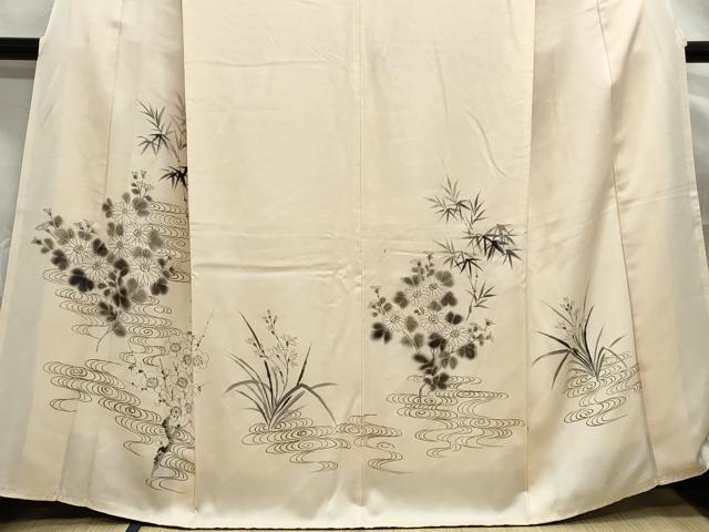 平和屋着物■訪問着 手描き 流水枝花文 正絹 逸品 DABF4923qa