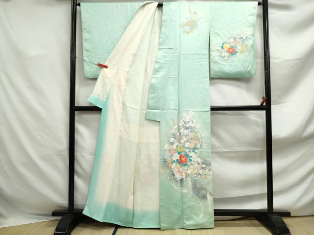 平和屋着物■訪問着 刺繍 扇面花文 暈し染め 正絹 逸品 DABF4924qa