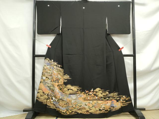 平和屋着物■豪華黒留袖 浜松文 鶴 金彩 正絹 逸品 DABF4934qa