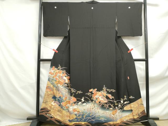 平和屋着物■豪華黒留袖 作家物 駒刺繍 立波扇面花文 暈し染め 金彩 正絹 逸品 DABJ5280qa