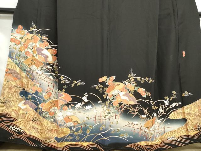 平和屋着物■豪華黒留袖 作家物 駒刺繍 立波扇面花文 暈し染め 金彩 正絹 逸品 DABJ5280qa
