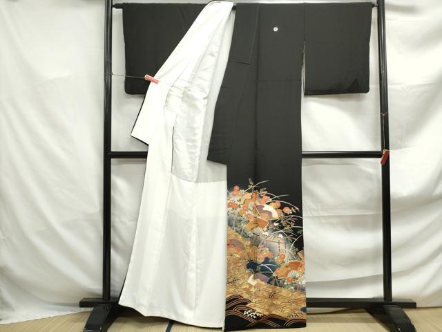 平和屋着物■豪華黒留袖 作家物 駒刺繍 立波扇面花文 暈し染め 金彩 正絹 逸品 DABJ5280qa