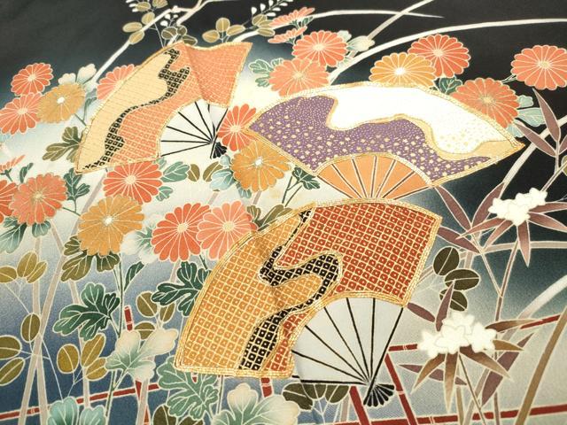 平和屋着物■豪華黒留袖 作家物 駒刺繍 立波扇面花文 暈し染め 金彩 正絹 逸品 DABJ5280qa