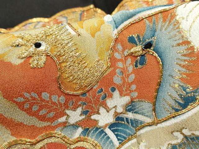 平和屋着物■豪華黒留袖 駒刺繍 扇面花鳥文 金彩 正絹 逸品 DABF4942qa