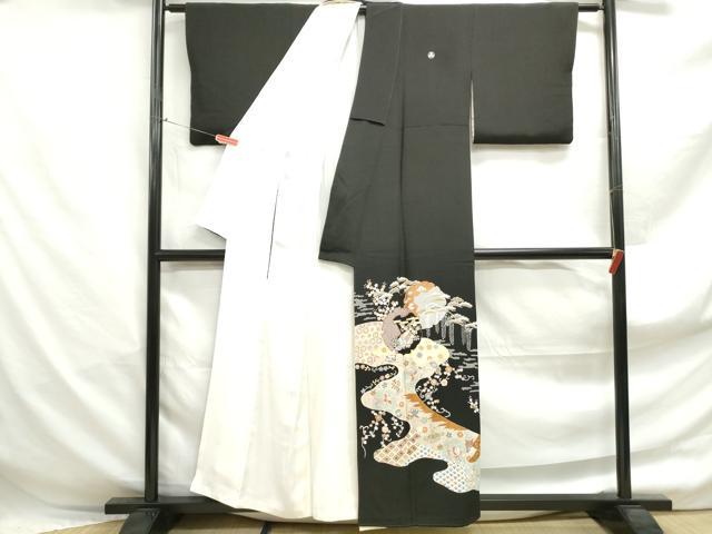 平和屋着物■豪華黒留袖 刺繍 雪輪花鳥文 金彩 正絹 逸品 DABF4944qa