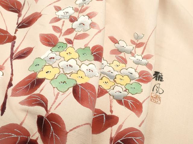 平和屋着物■訪問着 作家物 手描き 紬地 草花文 金銀彩 正絹 逸品 DABF4954qa