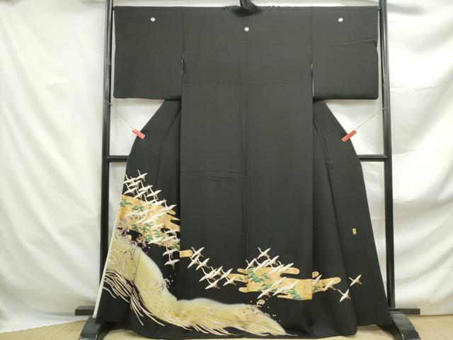 平和屋着物■豪華黒留袖 萬寿染 飛鶴立波松文 暈し染め 金彩 正絹 逸品 DABF4957qa
