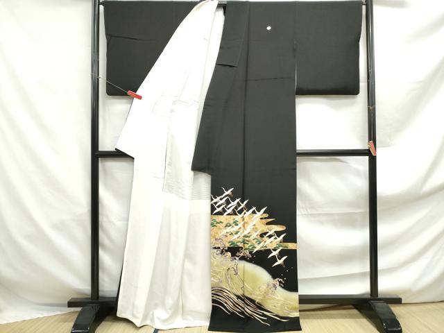 平和屋着物■豪華黒留袖 萬寿染 飛鶴立波松文 暈し染め 金彩 正絹 逸品 DABF4957qa