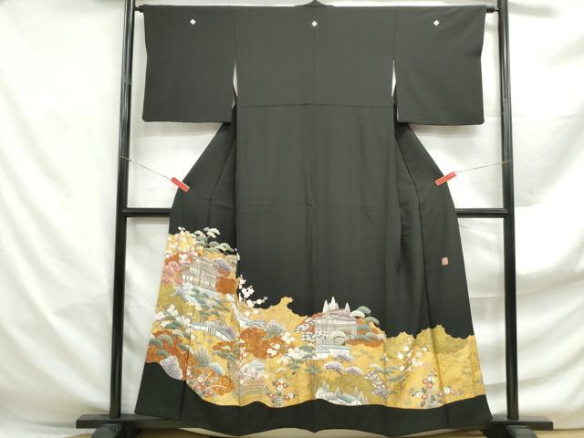 平和屋着物■豪華黒留袖 作家物 風景花文 松竹梅 金彩 正絹 逸品 DABF4963qa