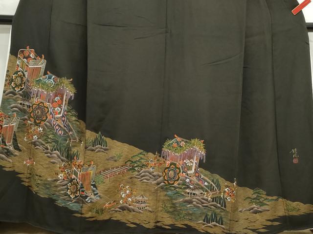 平和屋着物■豪華黒留袖 作家物 立波御所車花文 金彩 正絹 逸品 DABF4967qa