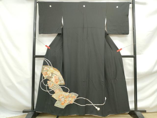 平和屋着物■豪華黒留袖 駒刺繍 総刺繍 地紙花鳥文 金銀糸 正絹 逸品 DABF4975qa