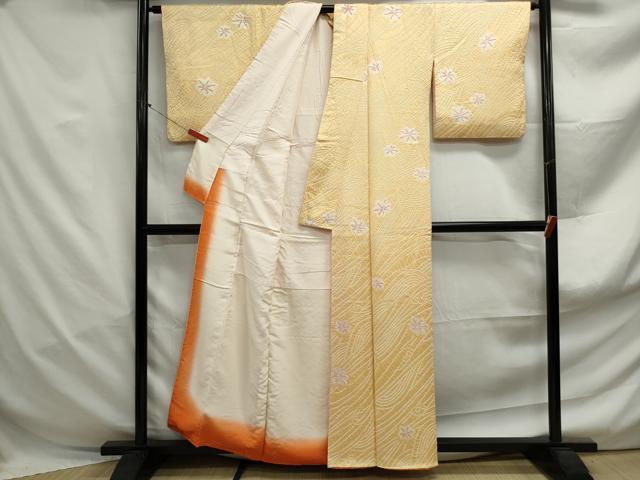 平和屋着物■上質な小紋 絞り 流水舞花文 正絹 逸品 DABF4977qa