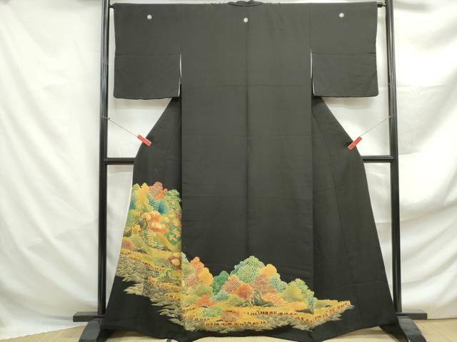平和屋着物■豪華黒留袖 駒刺繍 立波風景文 正絹 逸品 DABF4984qa
