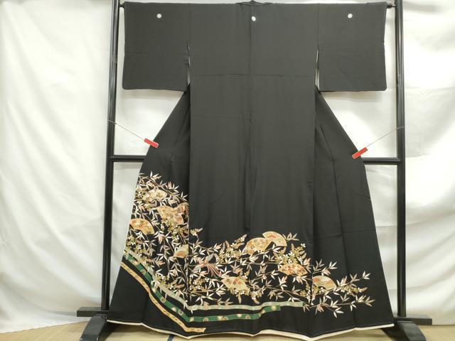 平和屋着物■豪華黒留袖 駒刺繍 地紙鳳凰花文 金彩 正絹 逸品 DABF4993qa