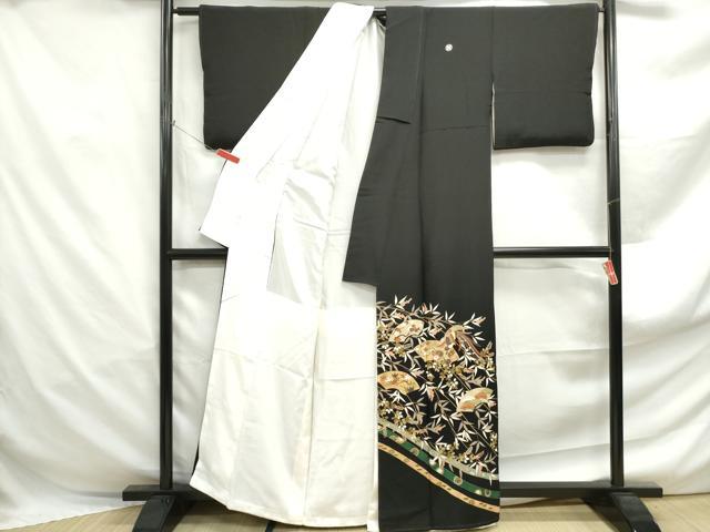 平和屋着物■豪華黒留袖 駒刺繍 地紙鳳凰花文 金彩 正絹 逸品 DABF4993qa