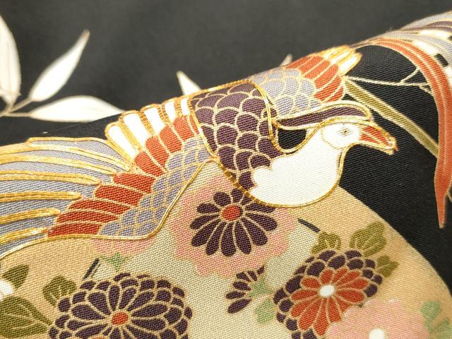 平和屋着物■豪華黒留袖 駒刺繍 地紙鳳凰花文 金彩 正絹 逸品 DABF4993qa