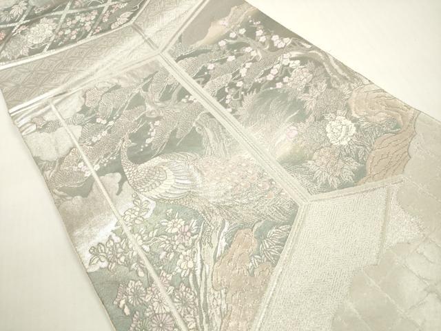 平和屋着物◎六通柄袋帯 屏風孔雀文様 プラチナ箔 手織二重箔 正絹 逸品 DABF5035xg