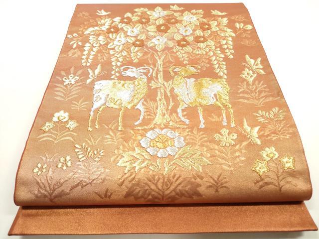 平和屋着物◎太鼓柄袋帯 花鳥舞蝶文 動物 金銀糸 鈴乃屋扱い 正絹 逸品 DABF5076xg
