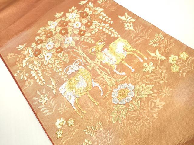平和屋着物◎太鼓柄袋帯 花鳥舞蝶文 動物 金銀糸 鈴乃屋扱い 正絹 逸品 DABF5076xg