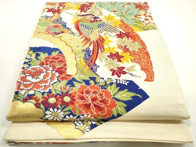 平和屋着物◎アンティーク 大正ロマン 六通柄 本袋帯 地紙重ね花鳥文 正絹 逸品 DABF5096xg