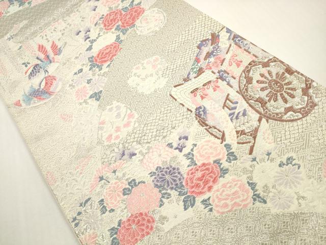 平和屋着物◎六通柄袋帯 唐織 花鳥御車文 全プラチナ箔 正絹 逸品 DABF5160xg
