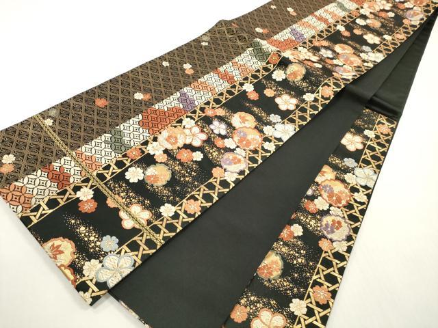 平和屋着物◎六通柄袋帯 唐織 吉祥雪輪花間道 黒地 金糸 正絹 逸品 DABF5210xg