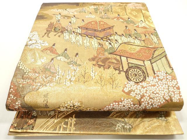 平和屋着物◎六通柄袋帯 人物風景文 金糸 正絹 逸品 DABF5212xg